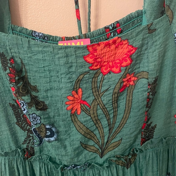 THML Green Floral Midi Dress with Smocking & Ruffle Medium - Picture 6 of 12